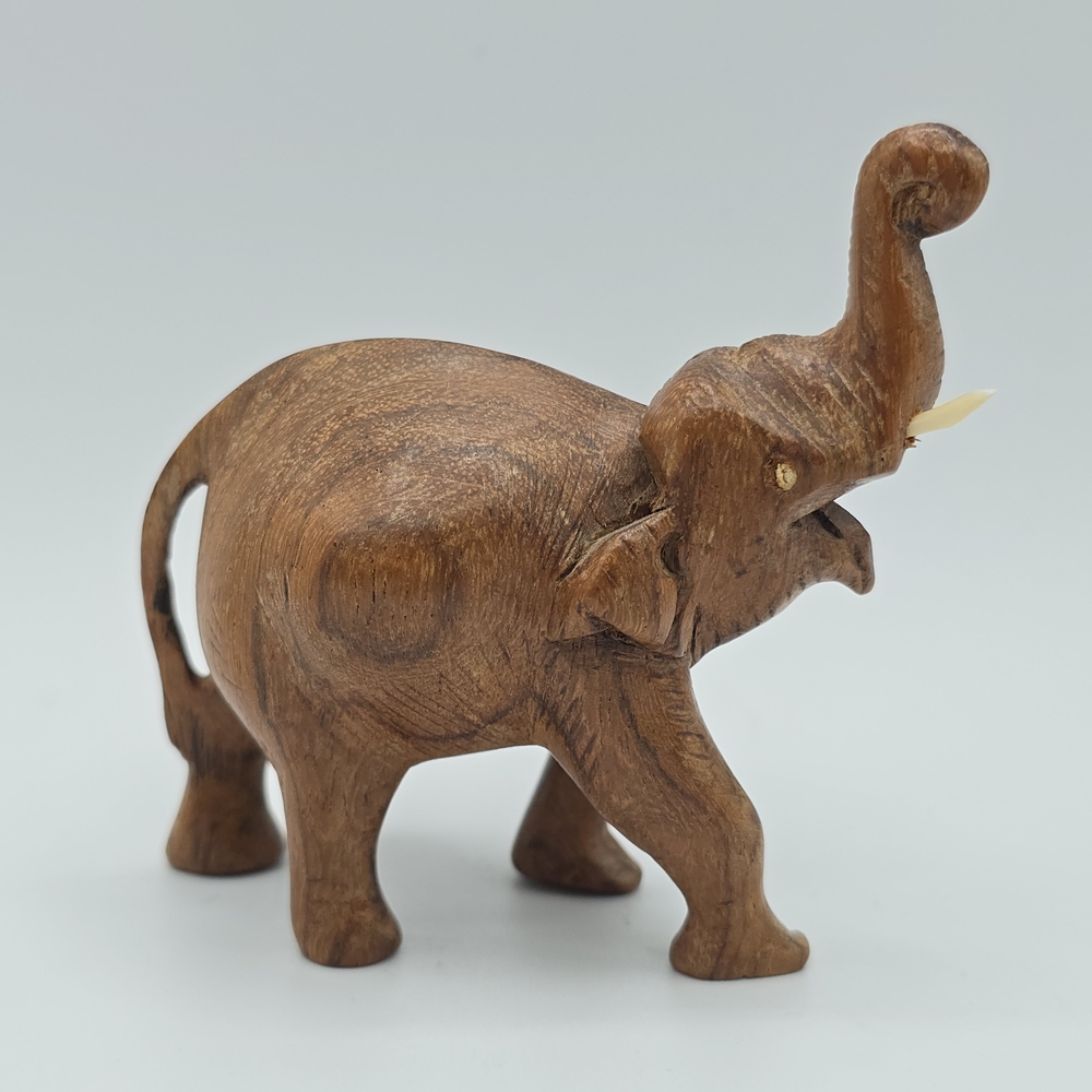 VTG Hand Carved Wood Elephant Figural Miniature Safari Decor READ